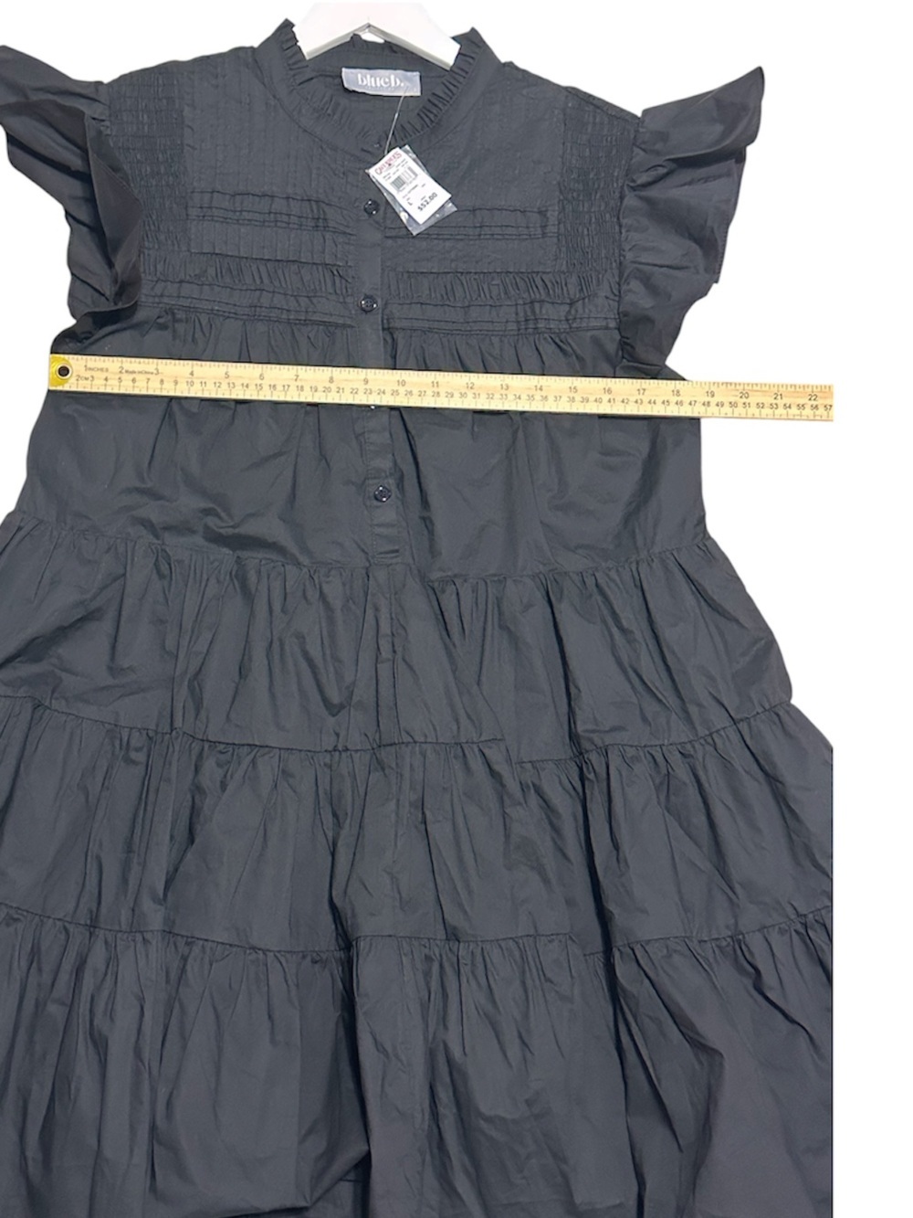 Black Tiered Midi Dress with Ruffle Sleeves - Picture 3 of 5